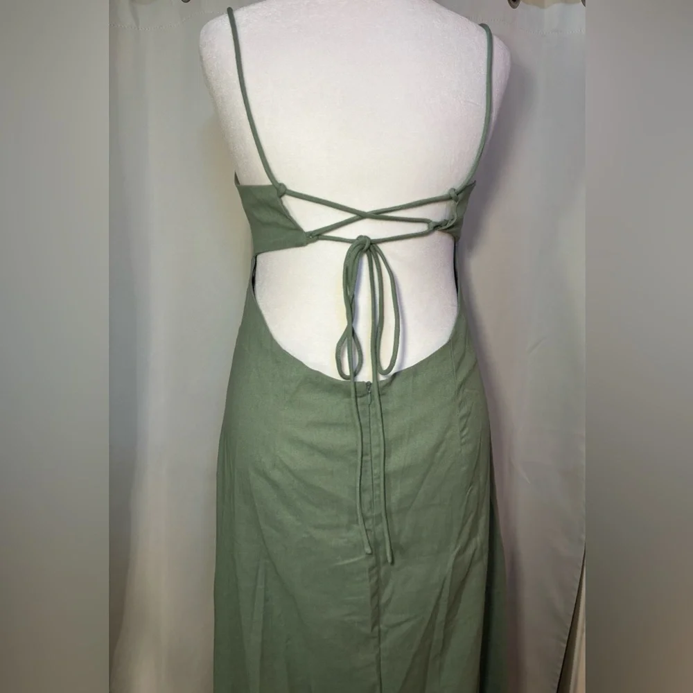 NWT Peppermayo Sage Open Back Linen Blend Maxi Dress XL - Picture 5 of 10